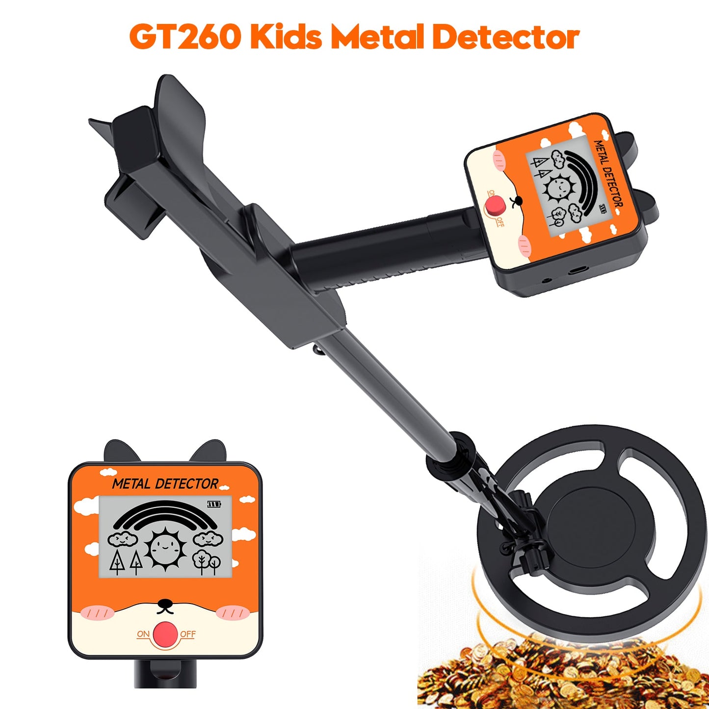 GT260 Metal Detector per Bambini, Impermeabile, Bobina di Ricerca da 6,3"" Nero