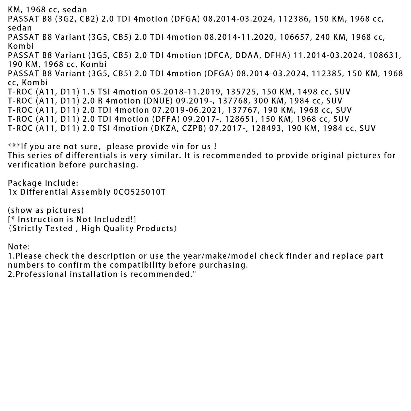 Differenziale dell'asse posteriore 0CQ525010T per VW SKODA AUDI SEAT AWD 4X4