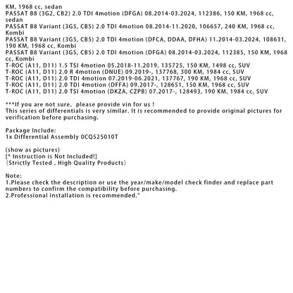 11.2014-08.2018 Seat LEON ST (5F8) 1.8 TSI 4Drive Differenziale ad ingranaggi dell'asse posteriore 0CQ525010T