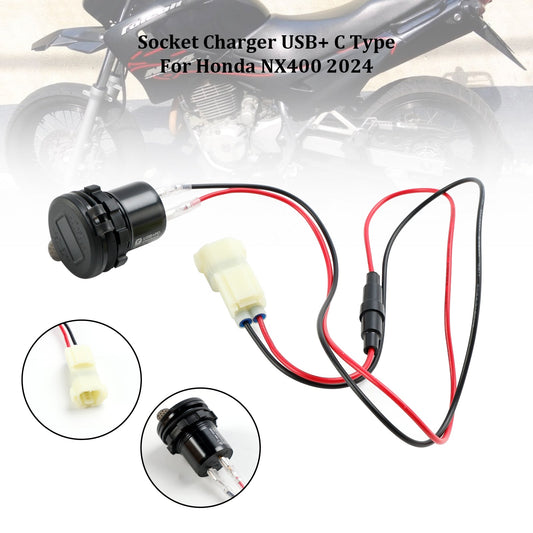 Caricabatterie da presa 12V USB+C tipo Quick Fits per Honda NX400 2024