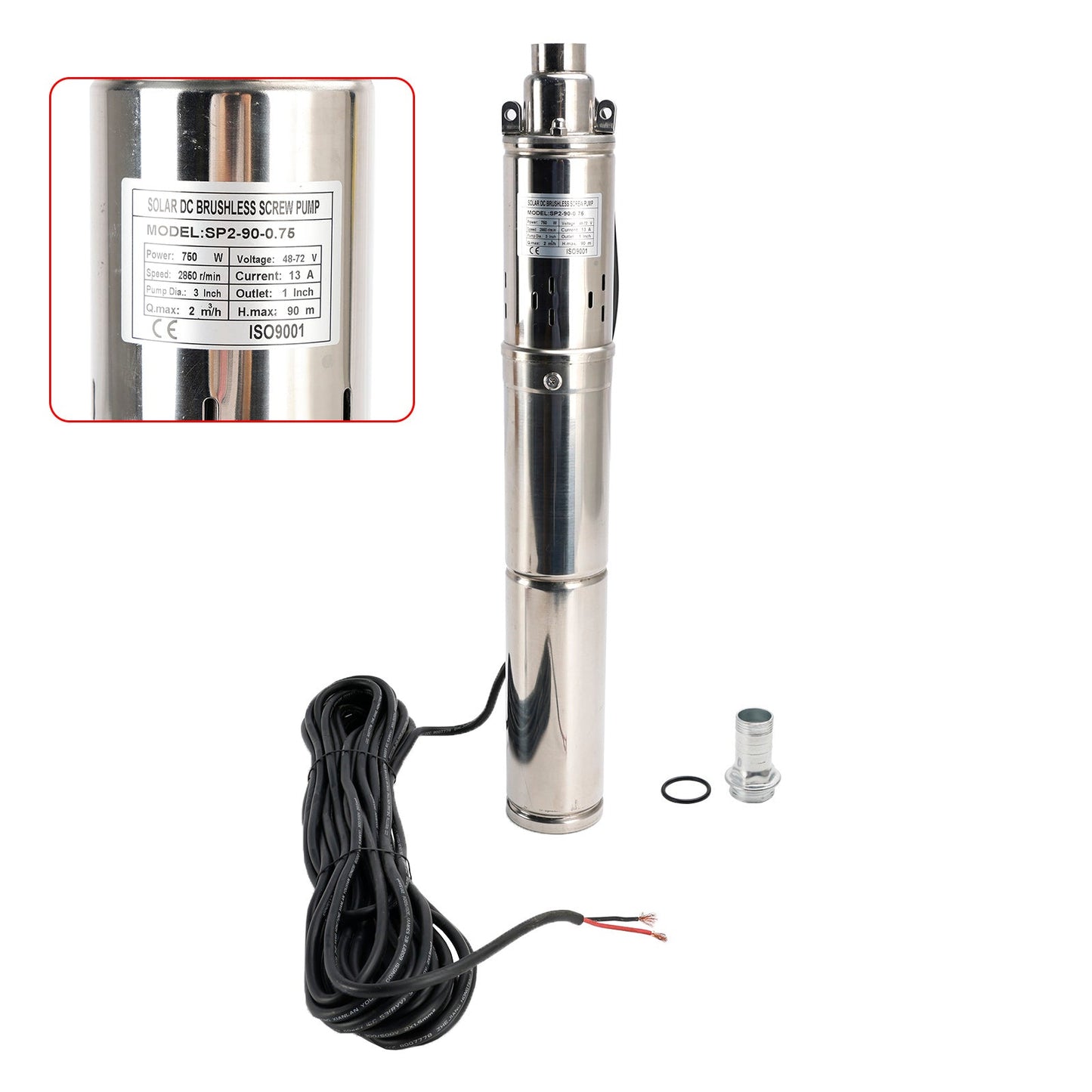 Pompa ad acqua sommergibile solare del foro del pozzo profondo di 3" 48V 750W MPPT incorporato
