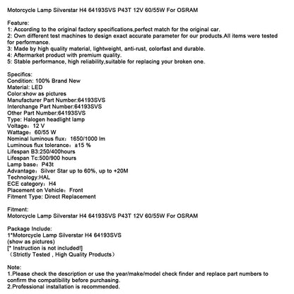 Lampada per moto Silverstar H4 64193SVS P43T 12V 60/55W per OSRAM