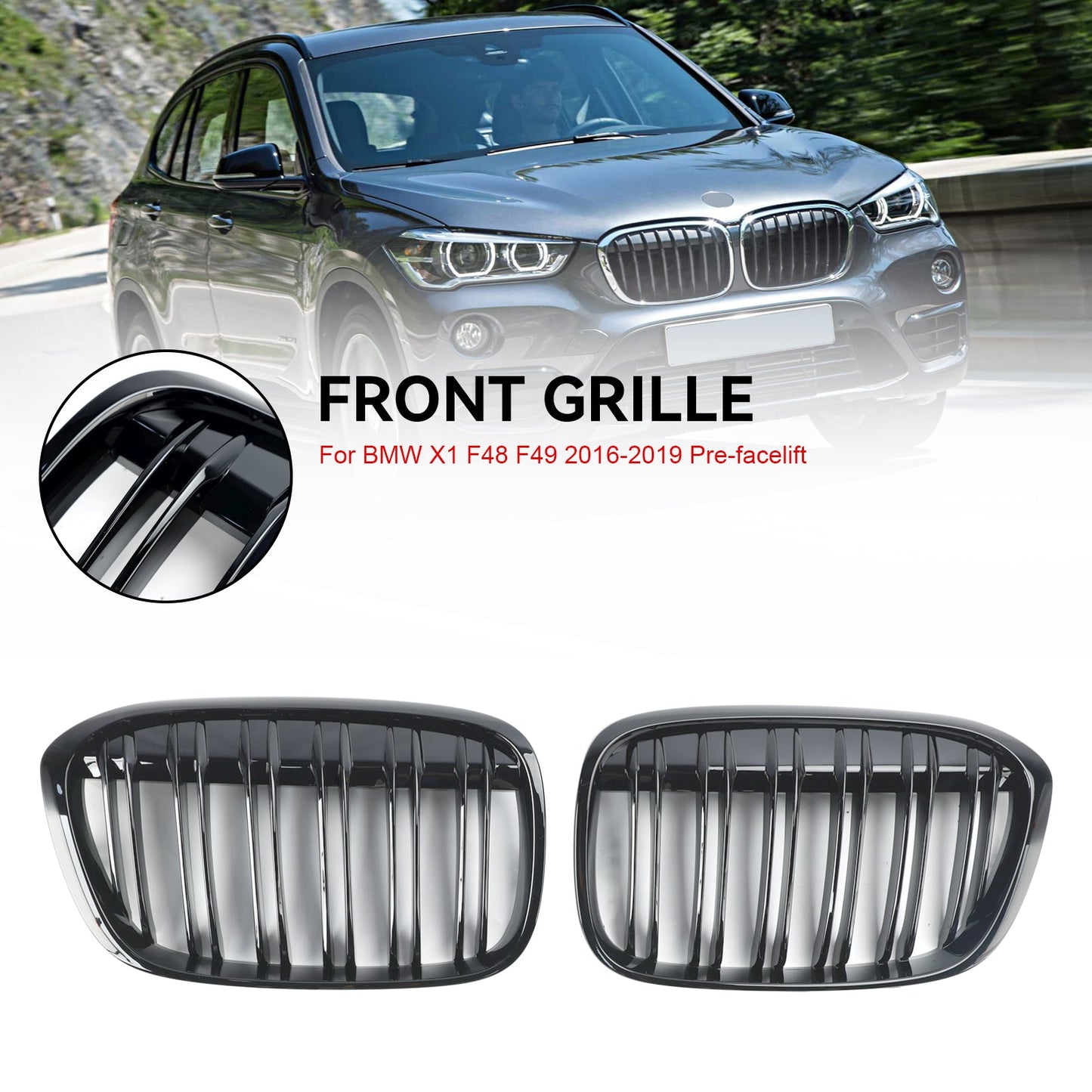Griglia per rene anteriore nera lucida BMW X1 F48 F49 2PCS 2016-2019