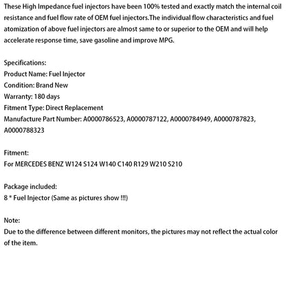 MERCEDES W124 W140 W210 R129 8 pezzi Iniettore carburante 0000788323 A0000786523