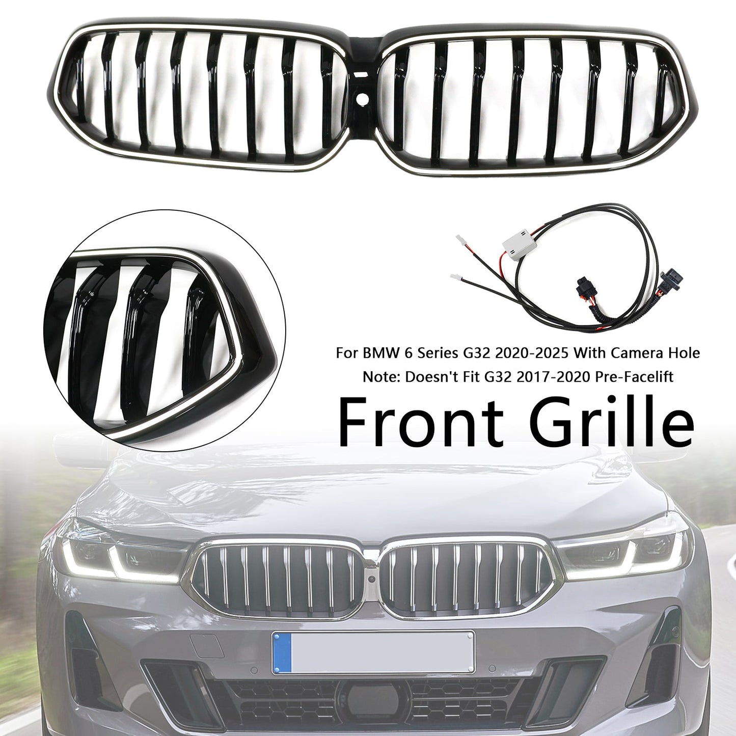 Griglia anteriore a rene nera lucida BMW Serie 6 G32 2020-2025