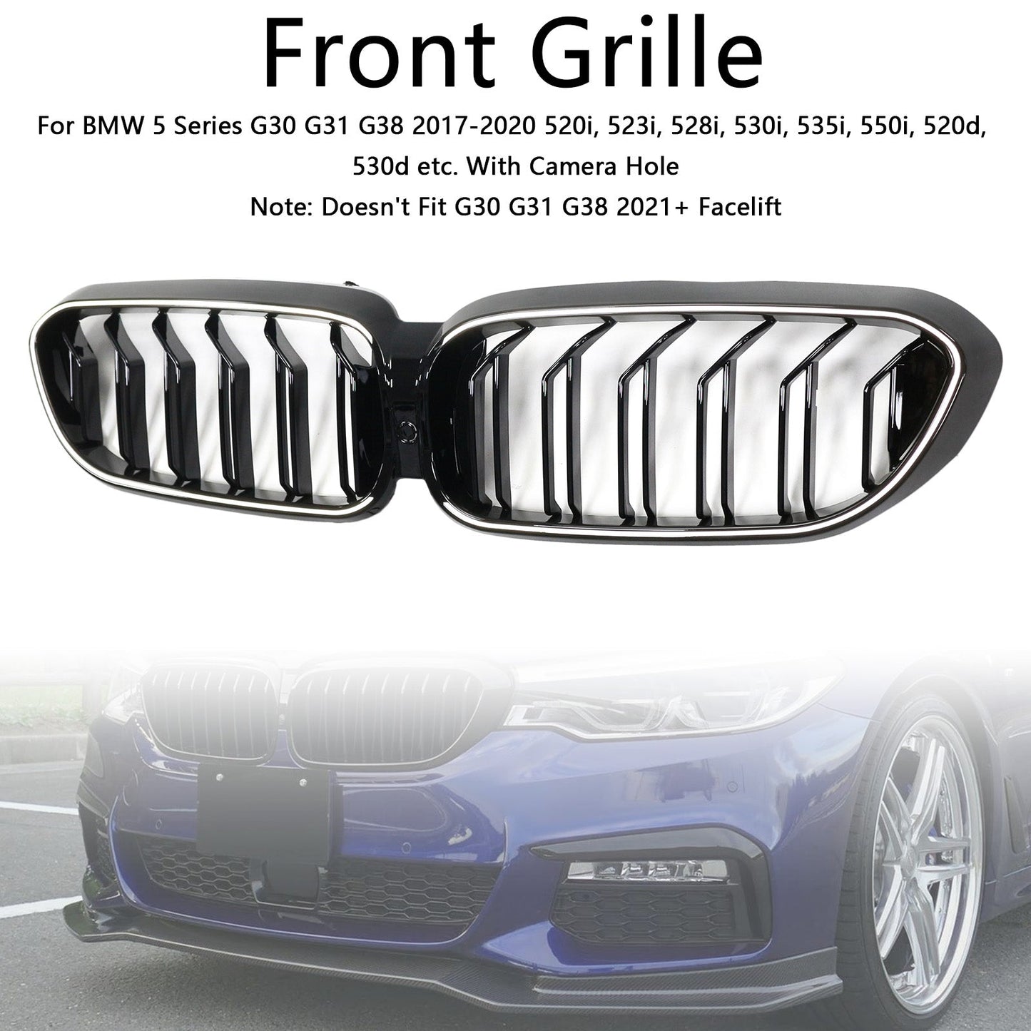 Griglia anteriore a doppio rene BMW Serie 5 G30 G31 2017-2020, nero lucido