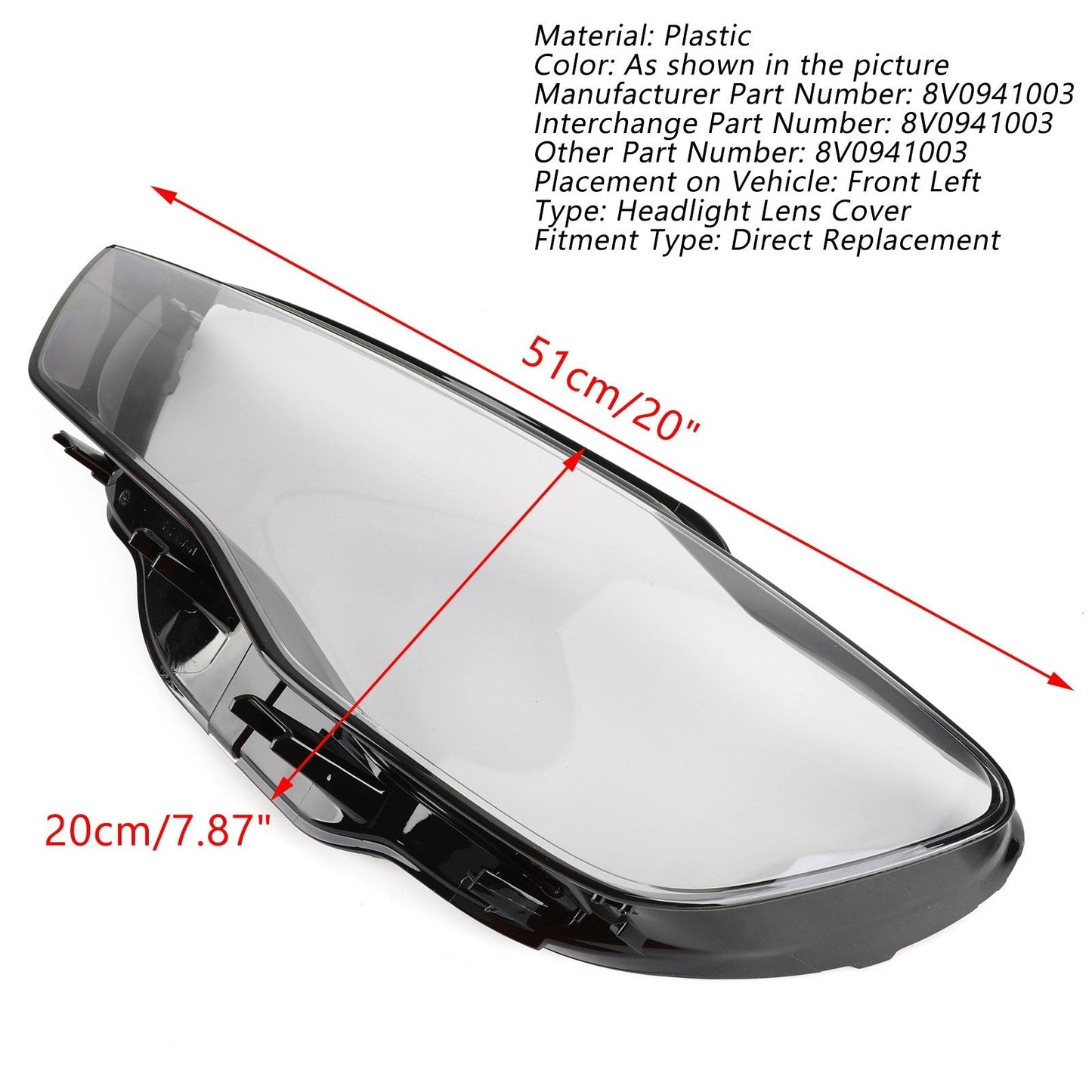 Per Audi A3 2013-2016 Chiaro Copertura faro Lente faro 8V0941004 8V0941003