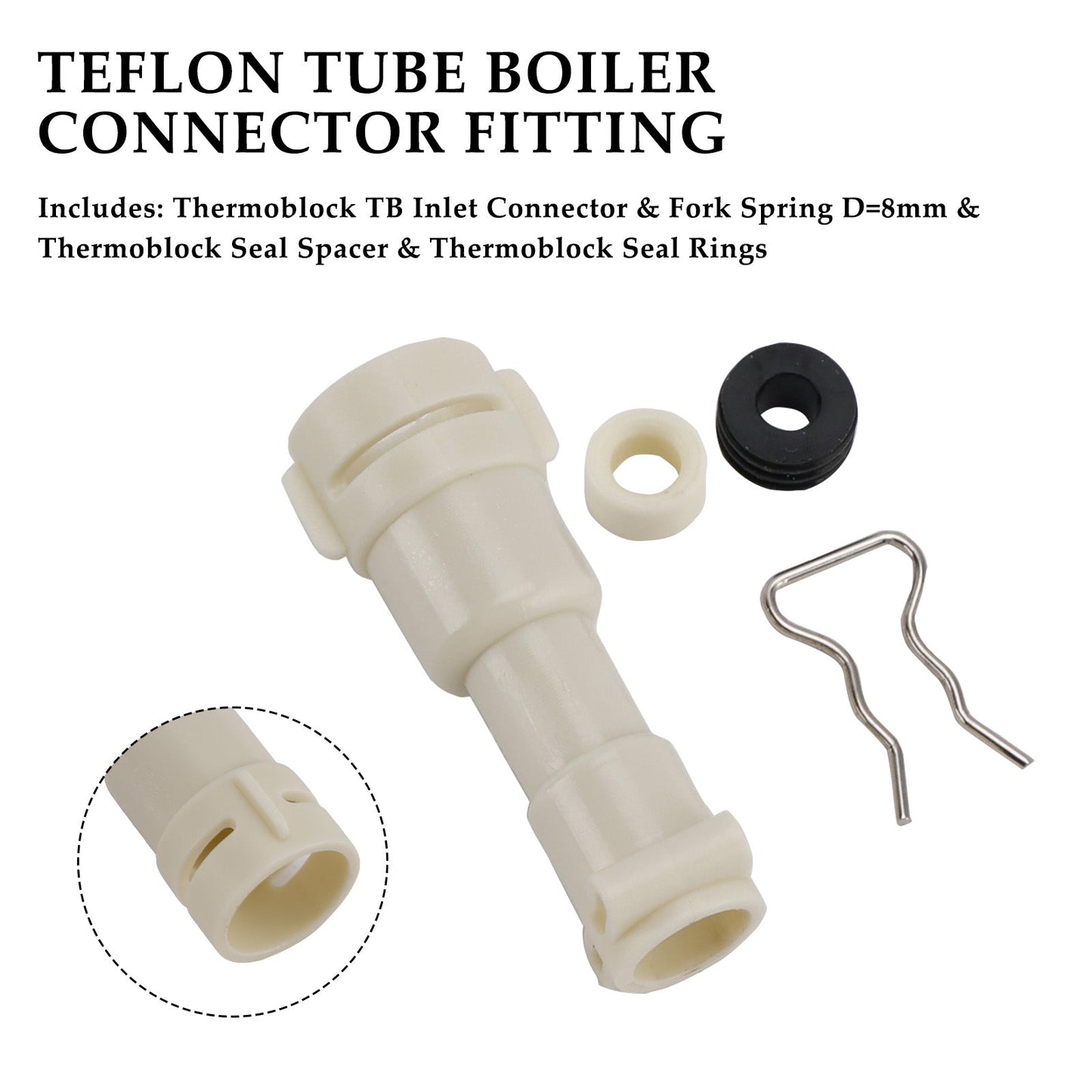 Kit di connettore di ingresso ThermoBlock, guarnizione, distanziale e forcella D8mm per elemento riscaldante dell'acqua adatto per macchina da caffè Philips 422224777123