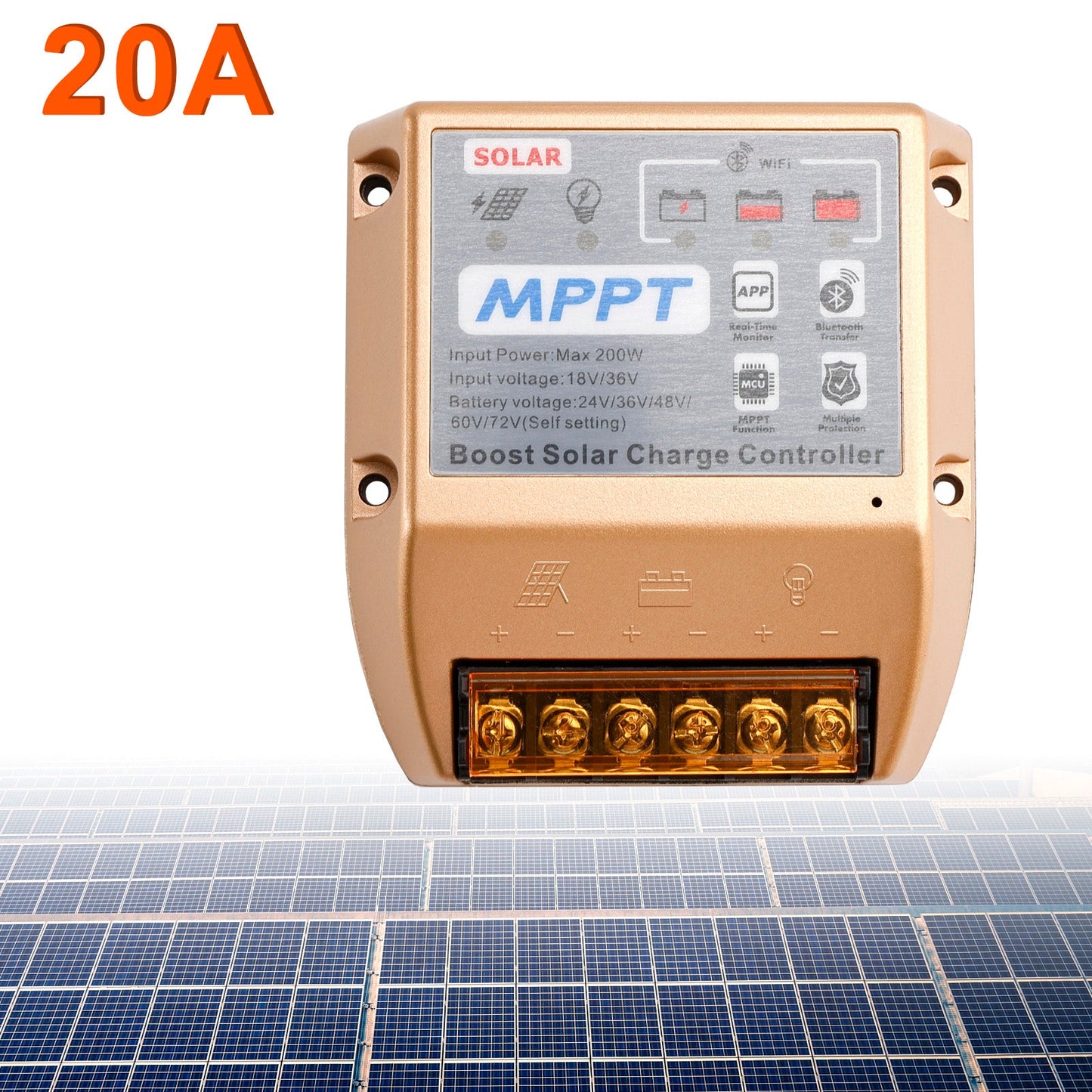 Regolatore solare MPPT Boost 10A/20A/30A 24V36V48V60V72V APP mobile Controllo intelligente