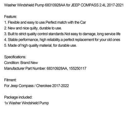 Pompa per parabrezza lavavetri anteriore Jeep Compass/Cherokee 2017-2022 68310928AA