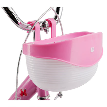 Bicicletta da principessa per bambini da 18" per ragazze, con ruote da allenamento rimovibili, rosa/viola