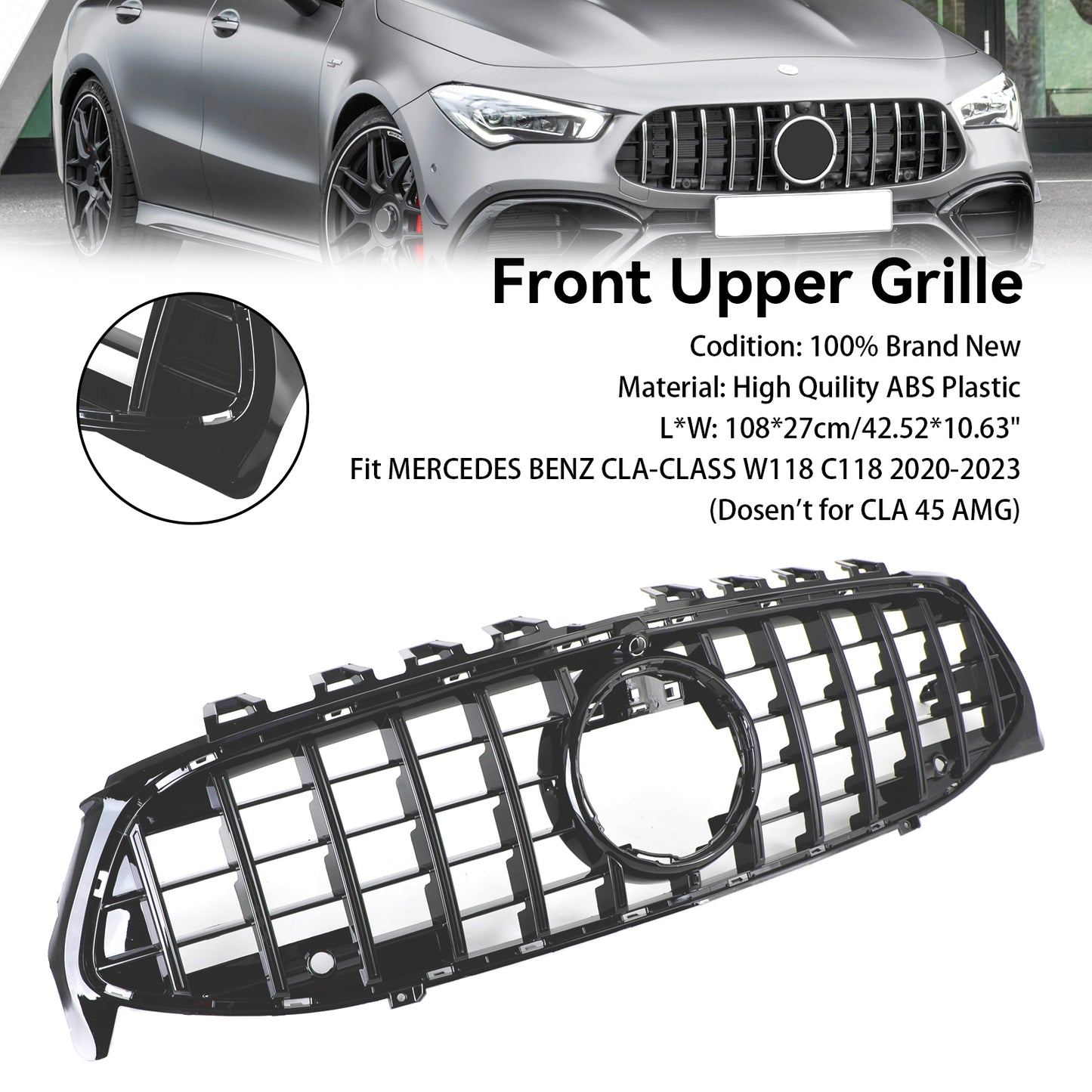 Black Front Bumper Grille Grill per Mercedes CLA Class W118 C118 2020-2023 GTR