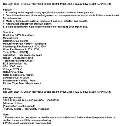 Luce auto LED-HL Ultinon Rally3551 9005/6 HB3/4 12/24V 50W 6500K per PHILIPS