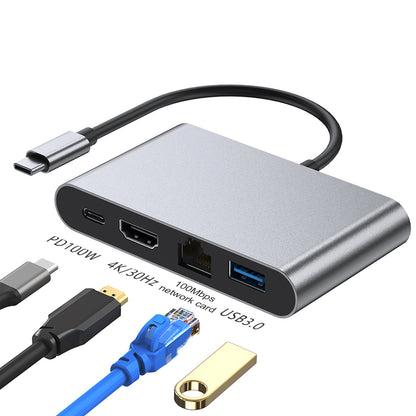 Stazione di aggancio 4 in 1 TYPE-C a RJ45 100M HDMI USB3.0 PD Interfaccia per MacBook