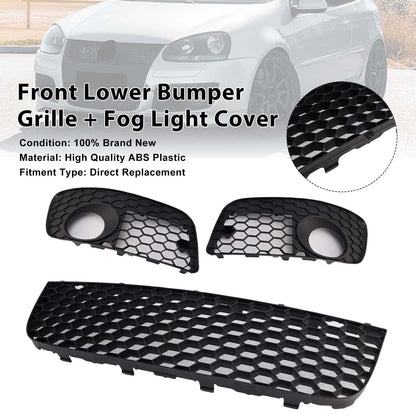 Griglia paraurti anteriore inferiore + copertura fendinebbia per VW Golf MK5 GTI 2006-2009, 3 pezzi.