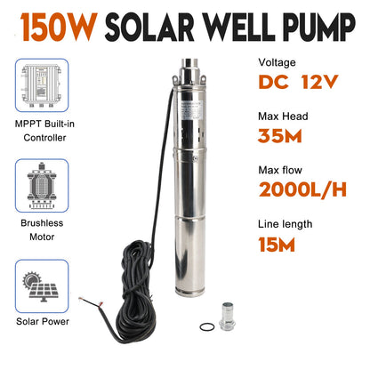 Pompa ad acqua sommergibile solare del foro del pozzo profondo di 3" 12V 150W MPPT incorporato