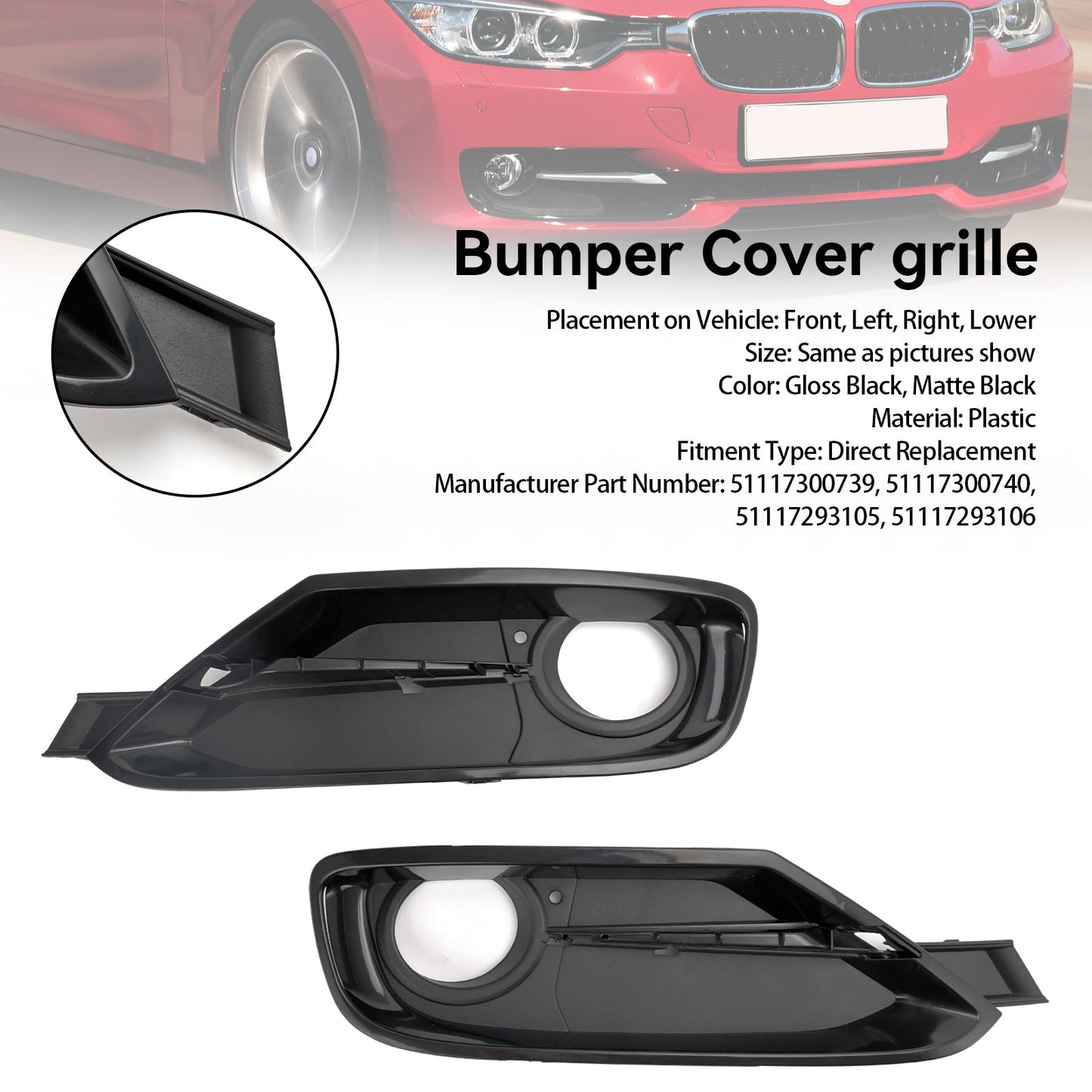 2 coperture per griglia fendinebbia per paraurti anteriore Per BMW 335i xDrive 320i 2.0L L4-Gas 2013-2015