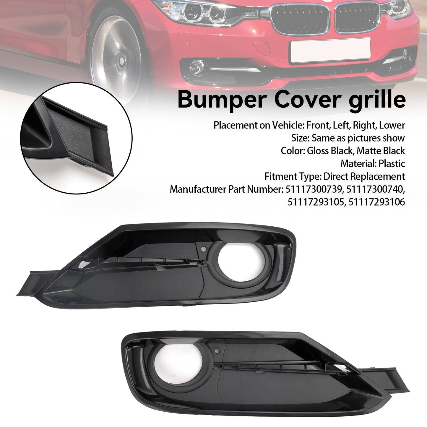 Per BMW 328d 328i xDrive 2013-2015 2 coperture per griglia fendinebbia per paraurti anteriore