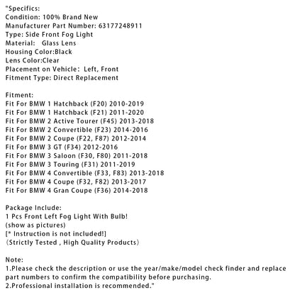 1 faro fendinebbia anteriore sinistro con lampadine per BMW F20 F21 F30 F31 F80 2011-2019