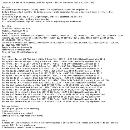 Gruppo testata motore G4NA per Hyundai Tucson Kia Rondo Soul 2.0L 2014-2019