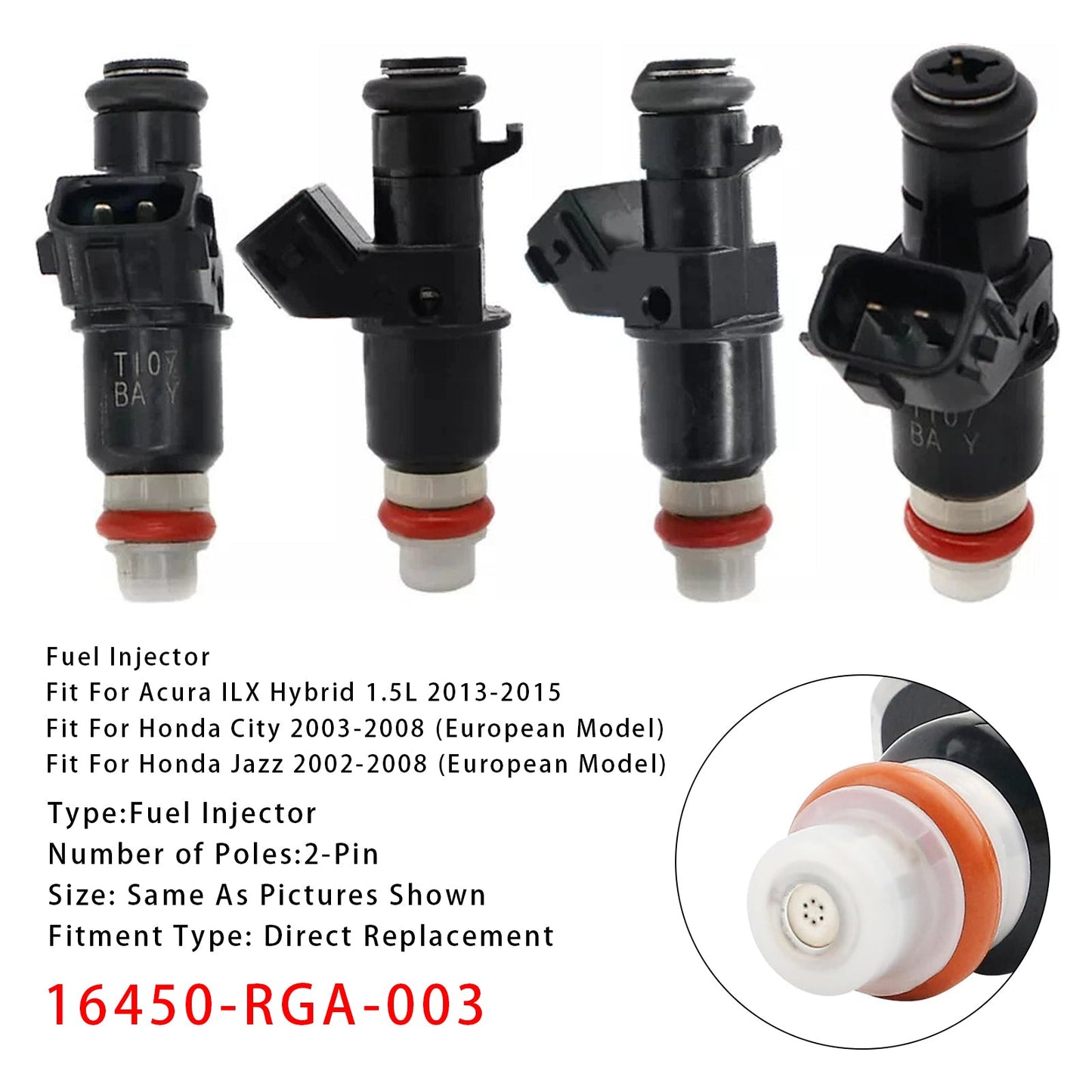 4 pezzi di iniettori di carburante per Honda Civic Hybrid 1.3L 1.5L Insight Hybrid 16450-RGA-003