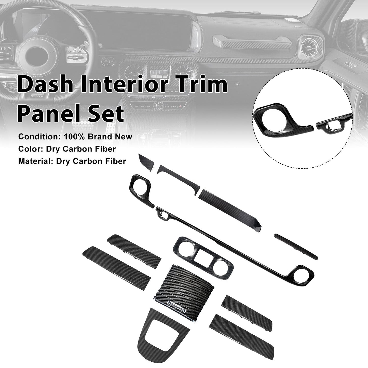 Set di pannelli di rivestimento interno per cruscotto in fibra di carbonio a secco per Mercedes W465 G550 G580 G63, 2025+