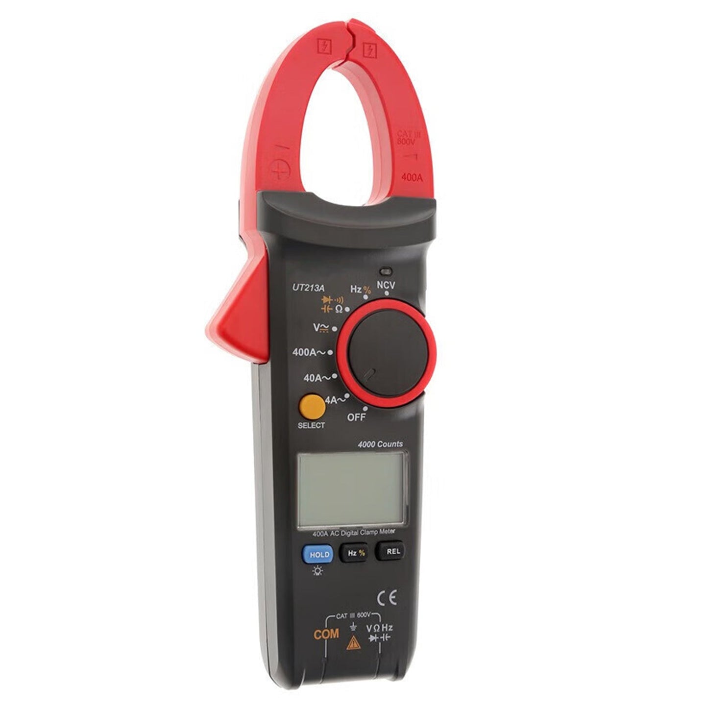 Pinza amperometrica UT213A 400A TRMS per corrente AC e DC, tensione, resistenza e capacità.
