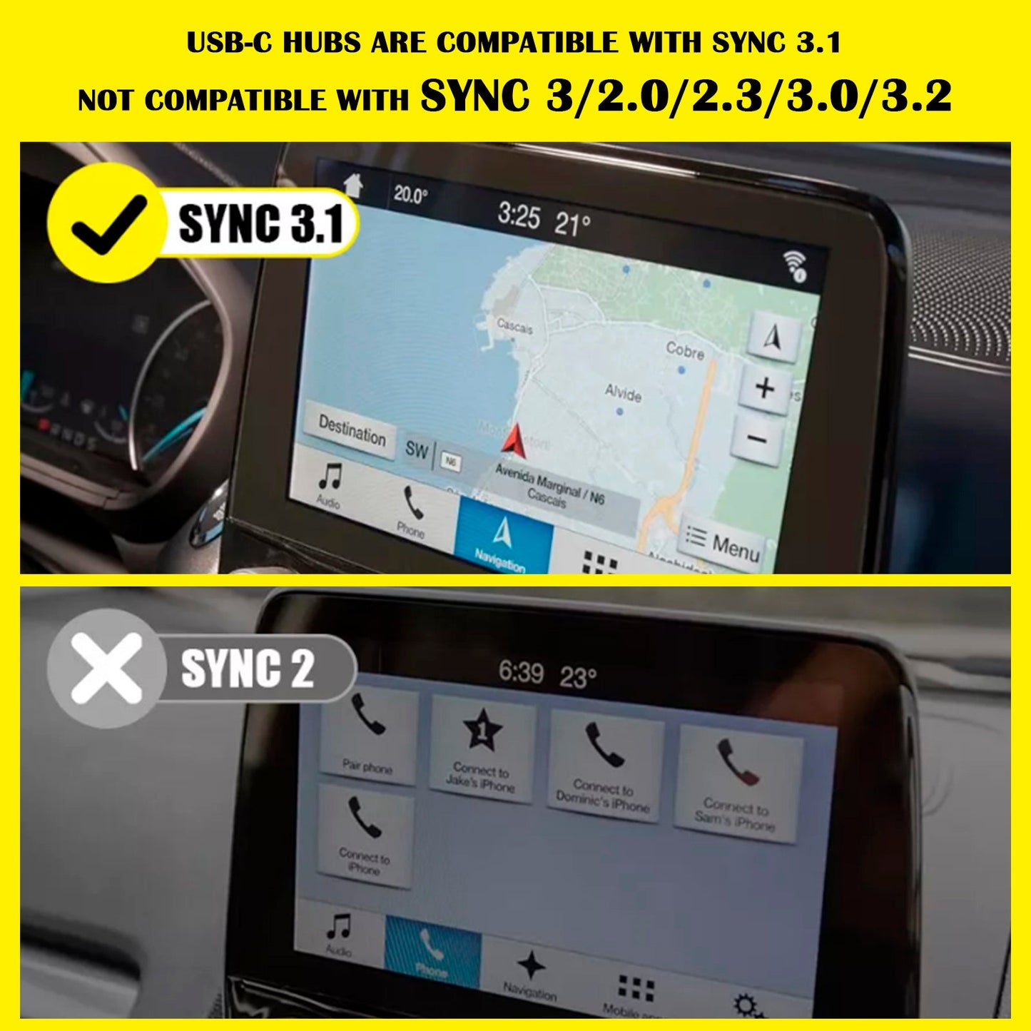 Ford EcoSport S, SE, SES, Titanium 2018-2022 Modulo interfaccia di aggiornamento Apple USB CarPlay Sync 3 Media Hub F HC3Z-19A387-E