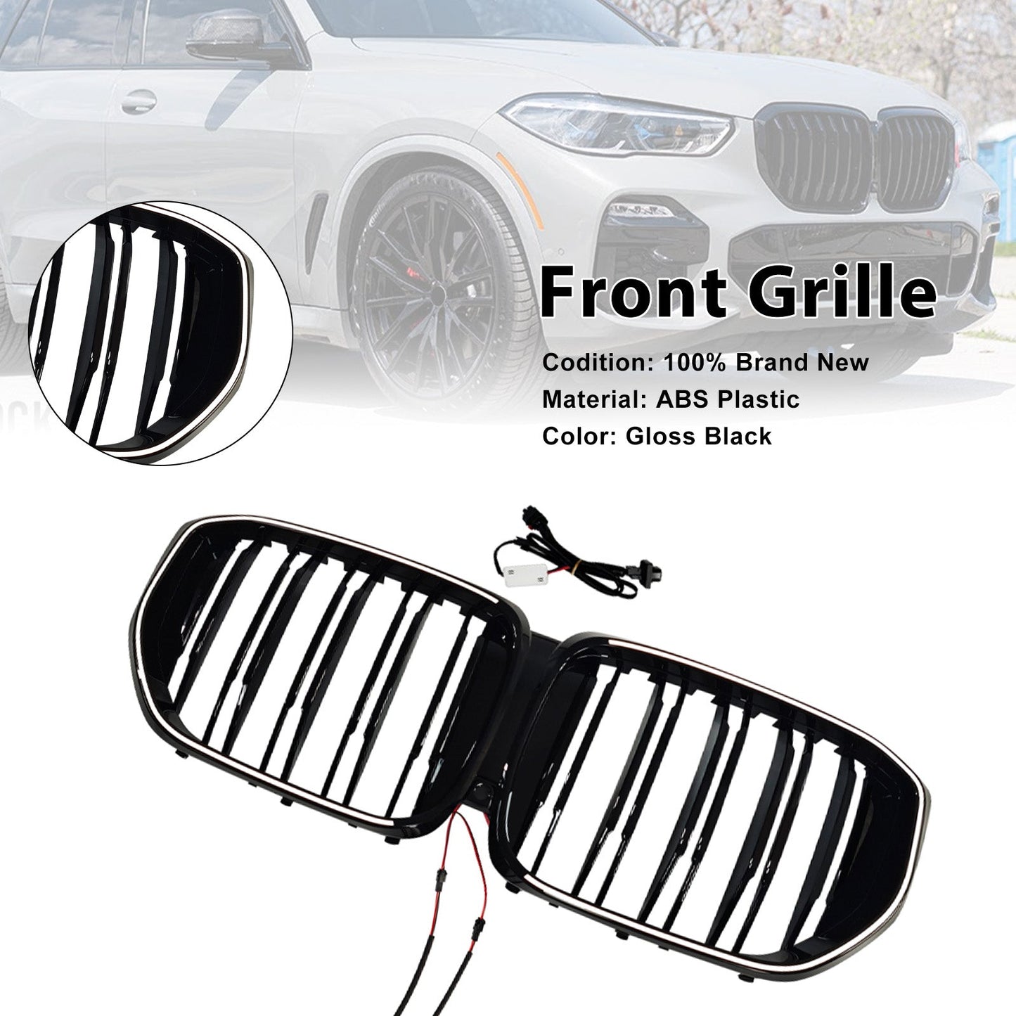 Griglia paraurti anteriore nera a doppia linea con LED per BMW G05 LCI X5 2024+