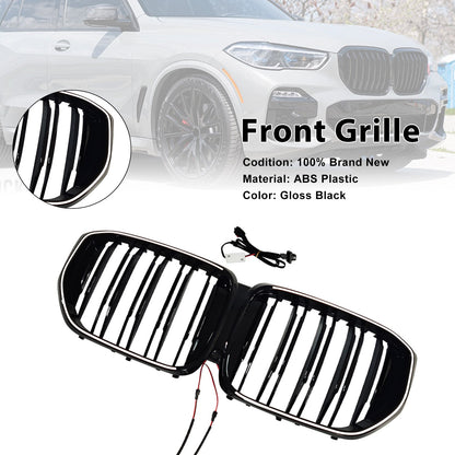 Griglia paraurti anteriore nera a doppia linea con LED per BMW G05 LCI X5 2024+