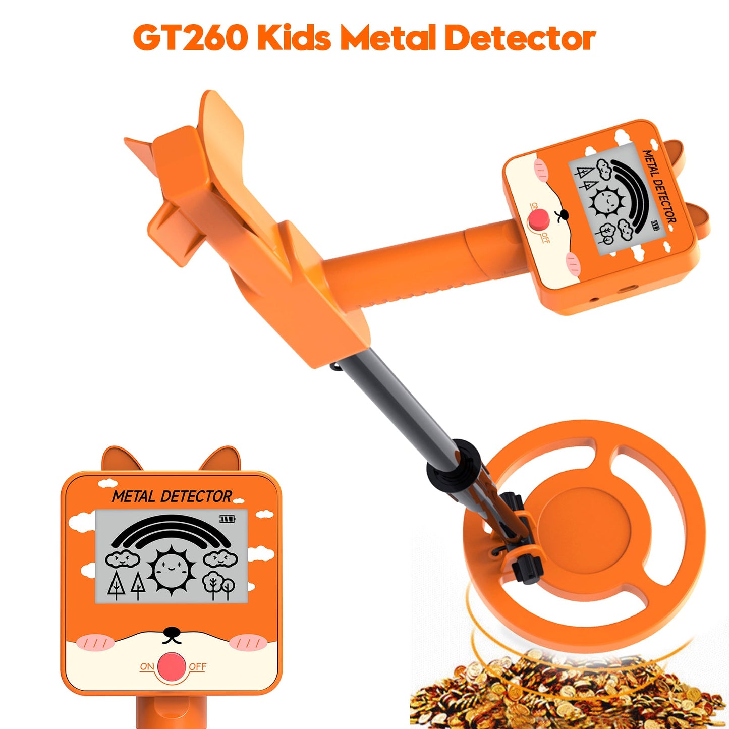 GT260 Metal Detector per Bambini, Impermeabile, Bobina di Ricerca da 6,3"" ORG