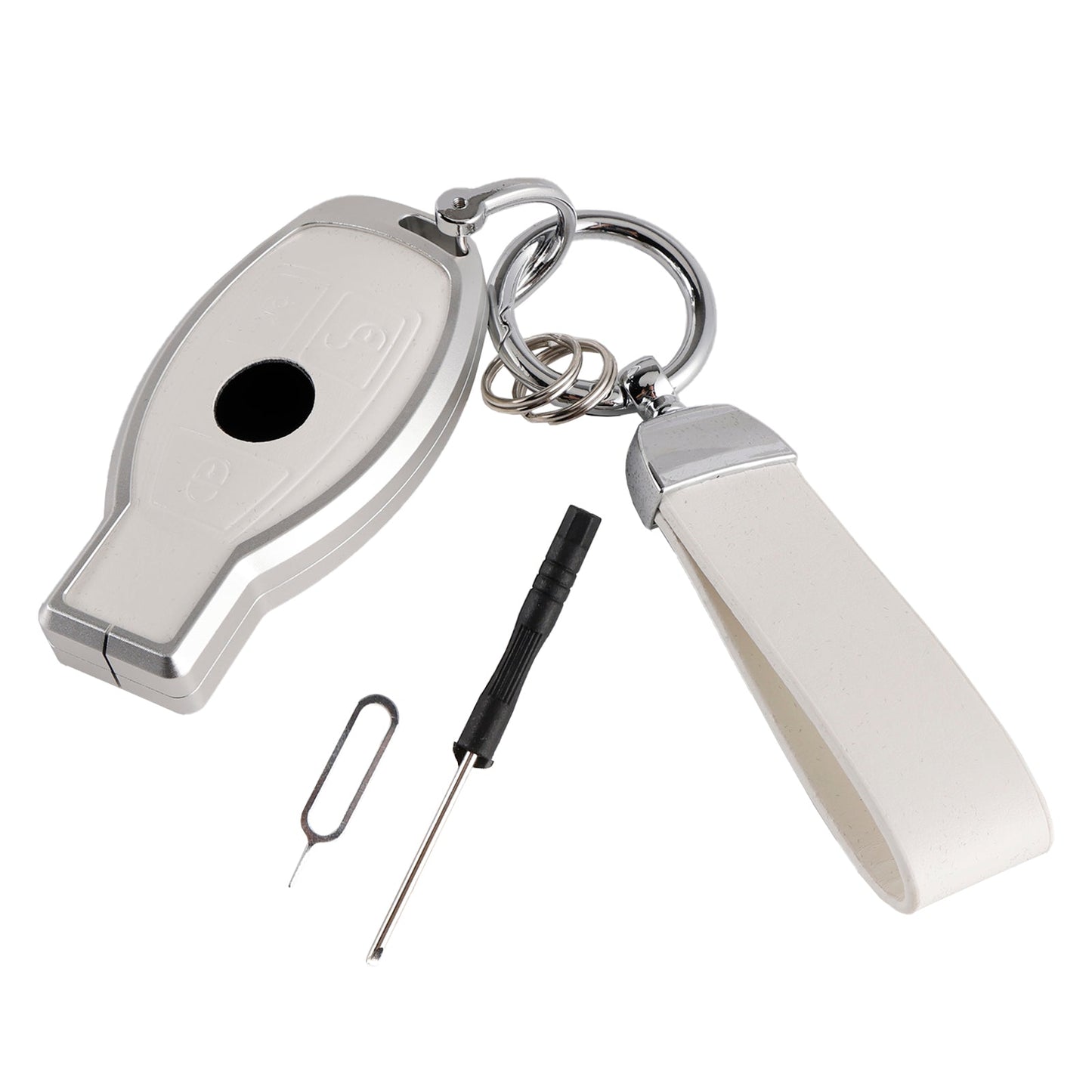 Custodia in pelle, lega, alluminio e TPU per chiave auto Benz GLC GLK CLS, colore bianco