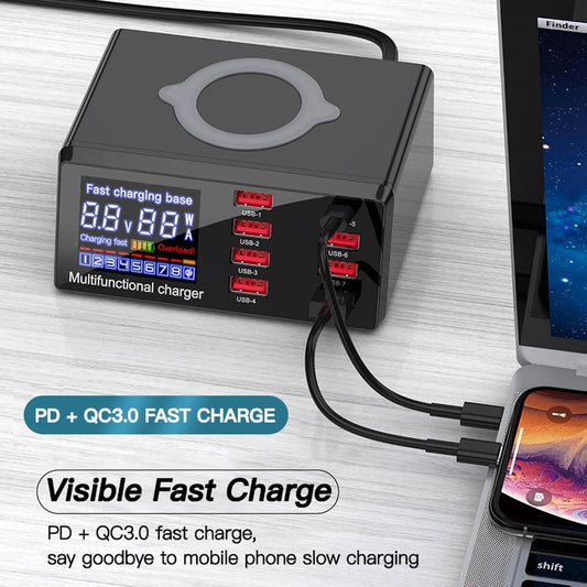 100W 8 Port USB QC3.0 PD Caricatore veloce Wireless Charging Station EU Plug