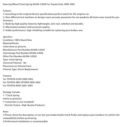 Molla dell'orologio del volante 84306-52020 per Toyota Echo 2000-2003