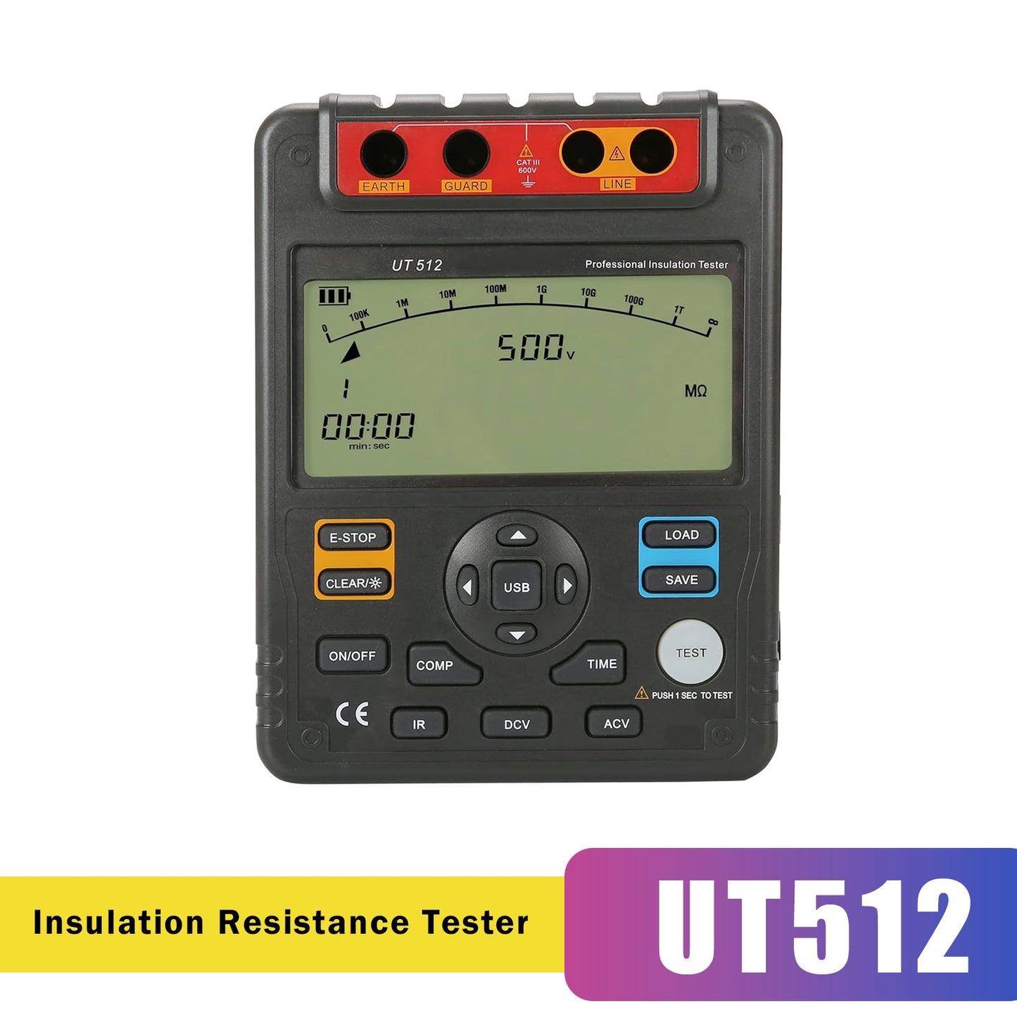 Tester di resistenza di isolamento UT512 Voltmetro con selezione automatica della portata 2500V 100GΩ
