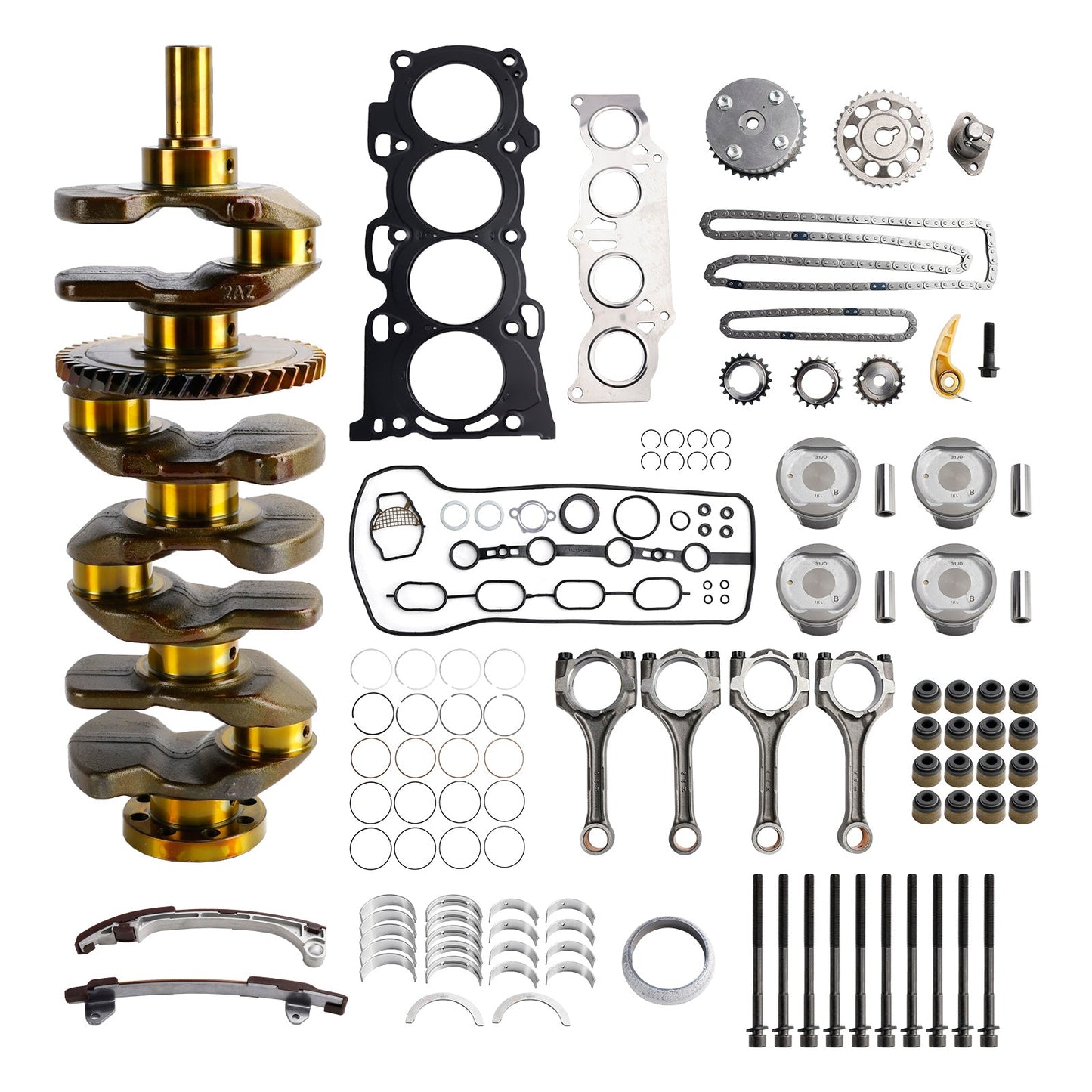 Kit di revisione e ricostruzione del motore Toyota Matrix S 2AZ-FE 2.4L 2009-2011 con kit di fasatura delle bielle dell'albero motore
