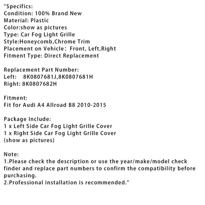 Griglia fendinebbia a nido d'ape per paraurti anteriore Audi A4 Allroad B8 2010-2015 cromata