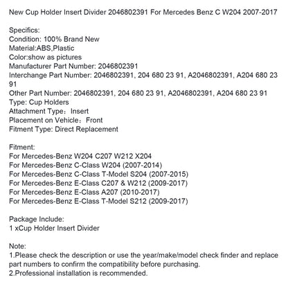 Nuovo divisore per portabicchieri 2046802391 per Mercedes Benz C W204 2007-2017