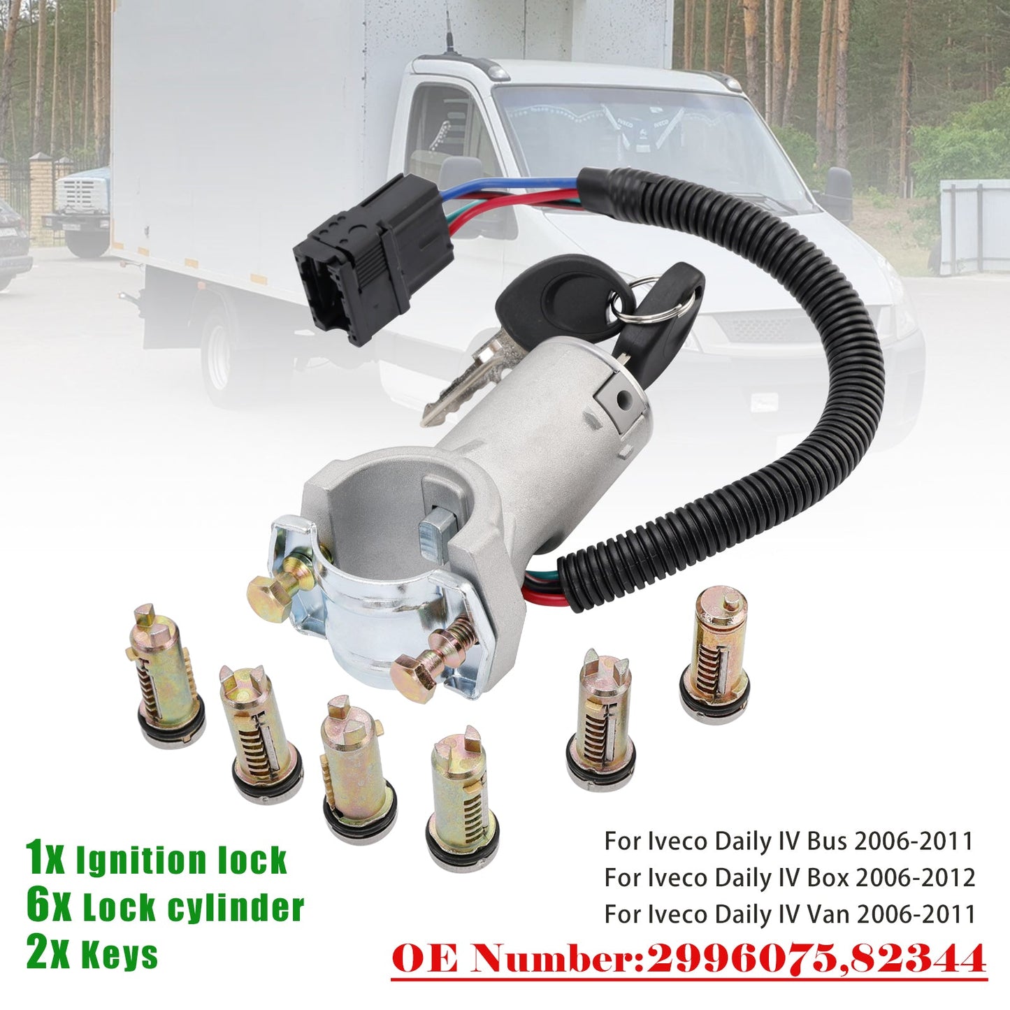 Blocchetto di accensione + 6 cilindri di chiusura + chiave 2996075 Per Iveco Daily 06-12