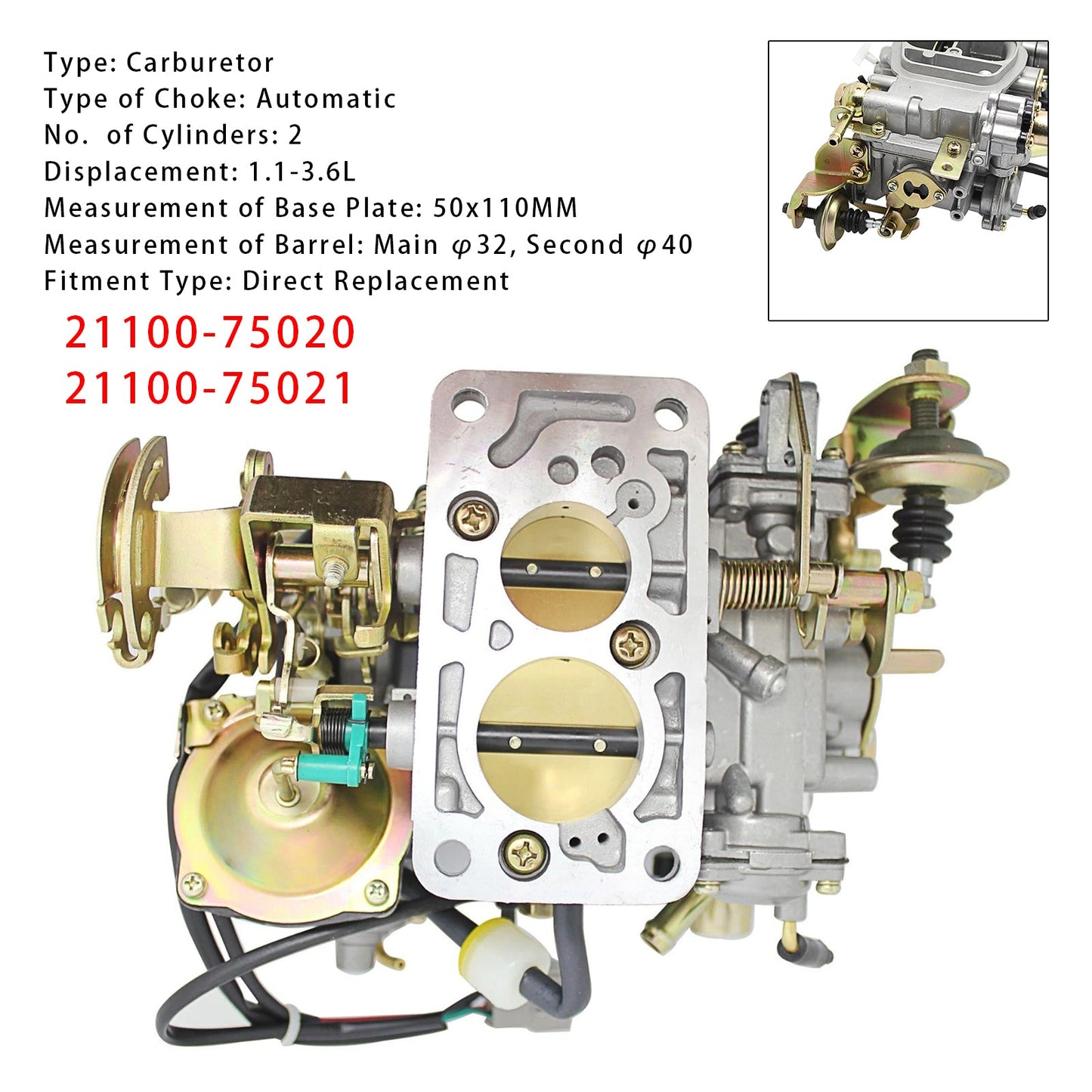 Carburatore Toyota 1RZ 4Y Hiace 2 cilindri 1993-1998 21100-75020 21100-75021