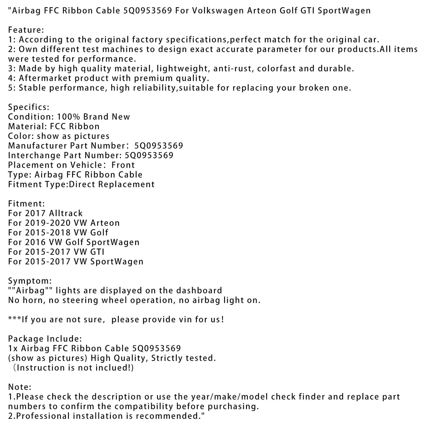 Cavo a nastro FFC per airbag 5Q0953569 per Volkswagen Arteon Golf GTI SportWagen