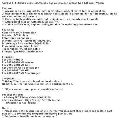 Cavo a nastro FFC per airbag 5Q0953569 per Volkswagen Arteon Golf GTI SportWagen
