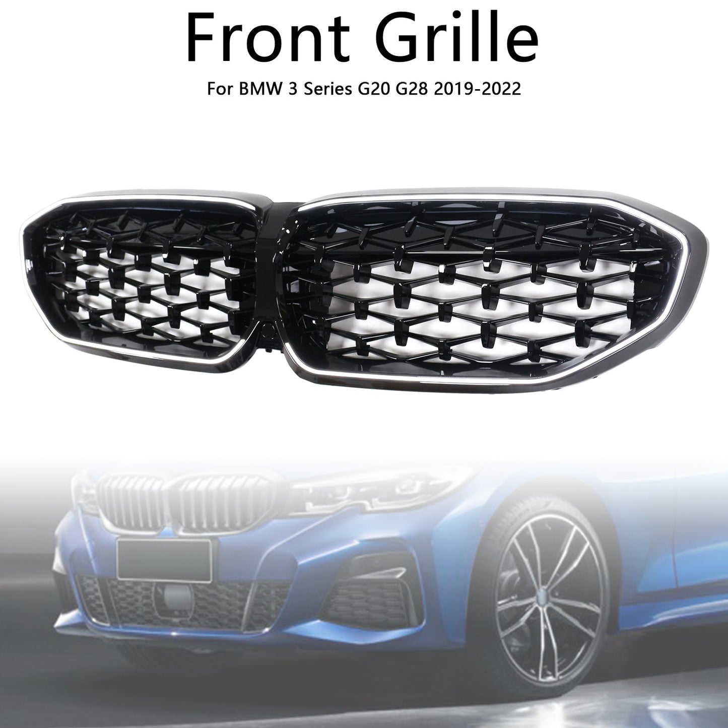 2019-2022 BMW Serie 3 G20 manca griglia a doppio rene diamantata 51138072085