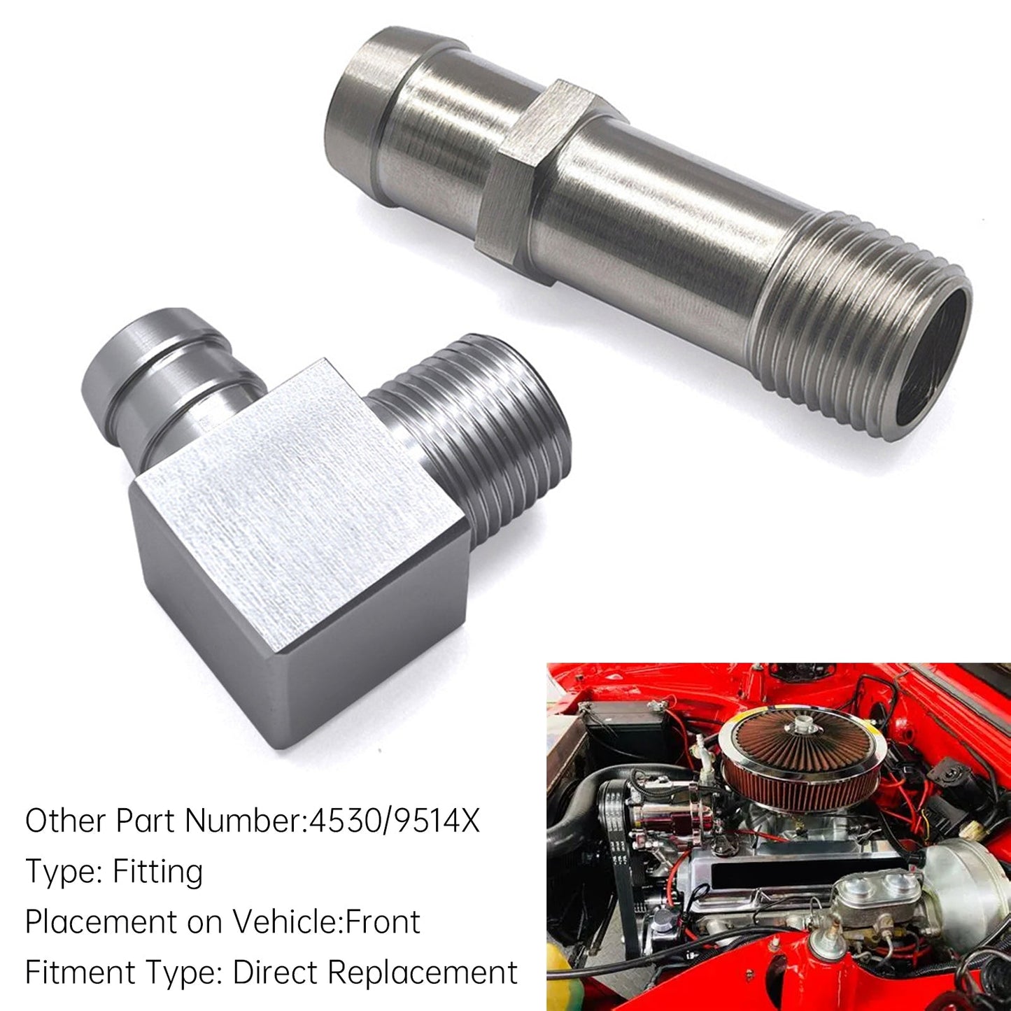 Raccordo per tubo flessibile del riscaldatore da 2 pezzi, pompa dell'acqua da 3/4"", aspirazione da 5/8"" per motori Chevy SBC V8