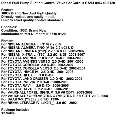 Valvola di controllo dell&#39;aspirazione della pompa del carburante diesel per Corolla RAV4 096710-0120