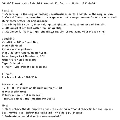 Kit di ricostruzione della trasmissione automatica Isuzu Rodeo 4L30E 1992-2004