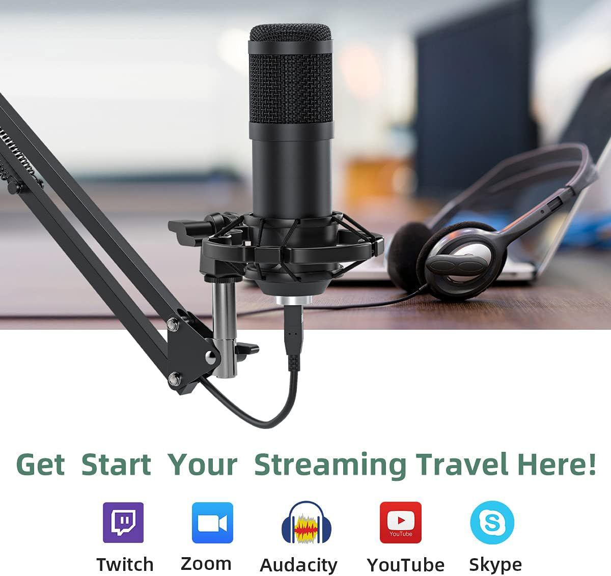 Microfono a condensatore USB BM800 per PC, kit microfono da studio, canto e streaming.