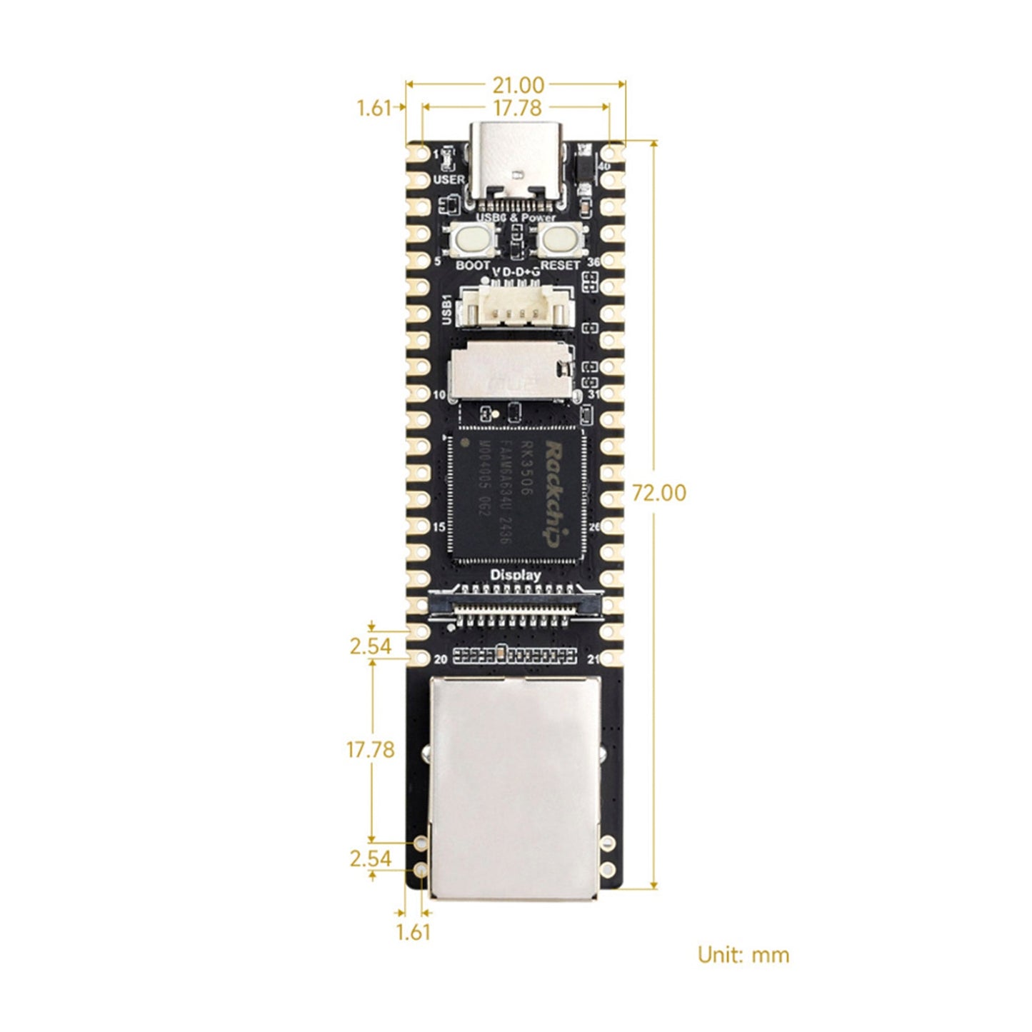 Scheda di sviluppo Linux Luckfox Lyra Plus con chip RK3506G2, porta di rete RJ45 da 128 MB