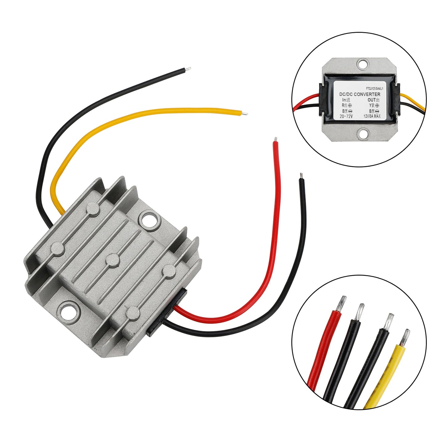 Convertitore Buck Step-Down impermeabile da 20-72 V a DC12 V 3 A Modulo di alimentazione per auto
