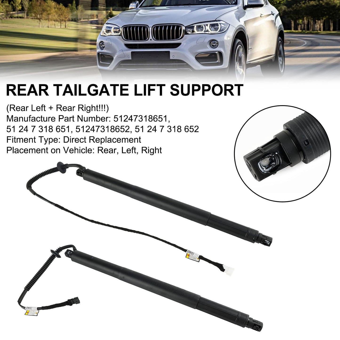 Supporto di sollevamento elettrico per portellone posteriore 2 pezzi per BMW X6 F16 F86 SUV xDrive 30d 2993ccm 277HP 204KW (Diesel) 2014-2019 51247318651